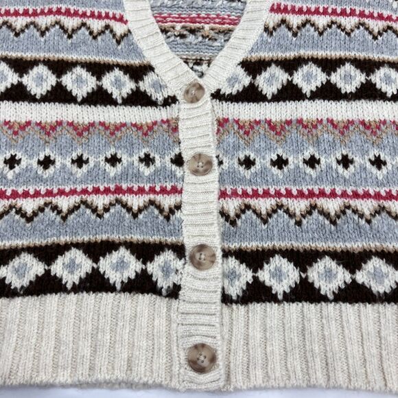 American Eagle Oversized Cropped Knit Fair Isle Cardigan Sweater, sz S cabincore - Picture 2 of 8